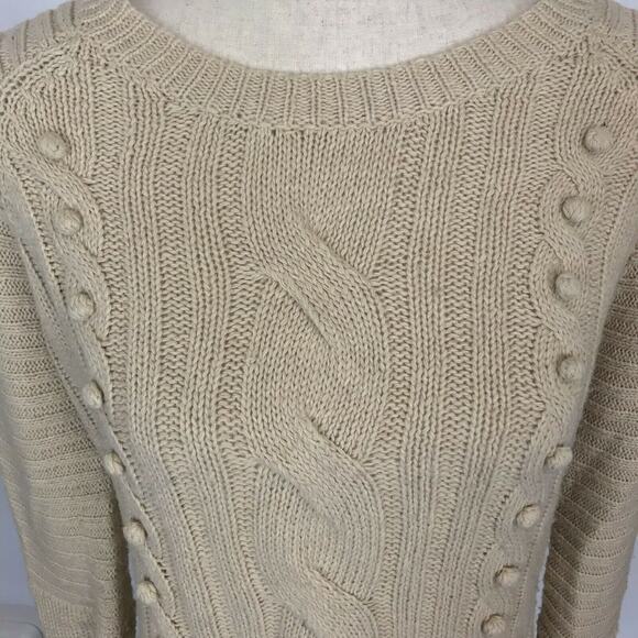 LoveRiche Cable Knit Sweater Crewneck Tunic Beige Long Sleeve Size Medium - Picture 5 of 7